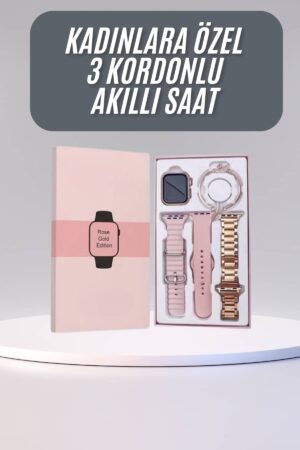 Akıllı Saat 3 Kordonlu Ve Aksesuarlı Bayanlar Için Şık Rose renk - Lisinya
