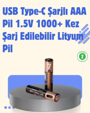 USB Type-C Şarjlı AAA Lityum Pil | 1.5V Sabit Voltaj, 1000+ Şarj Döngüsü ile Uzun Ömür - Lisinya