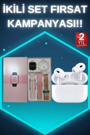 3 Kordonlu Pembe Amoled Ekran Akıllı Saat ve Yeni Nesil Pro Kablosuz Bluetooth Kulaklık ANC/ENC - Lisinya