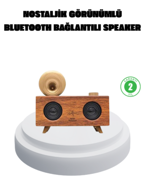 Çift Hoparlörlü Bluetooth Gramofon Speaker – FM Radyo, USB, SD Kart ve AUX Girişli - Lisinya