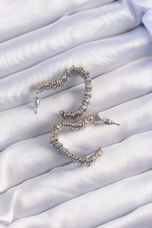 Pirinç Gold Gümüş Renkli Tırtıklı Kalp Küpe - Lisinya