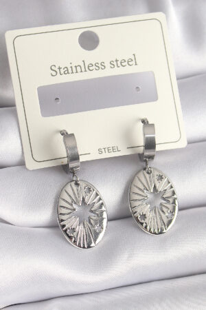 316L Çelik Gümüş Renk Kutup Yıldızı İşleme Kadın Küpe - Lisinya