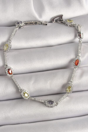 Pirinç Gümüş Renk Renkli Zirkon Taşlı Damla Taş Model Kadın Bileklik - Lisinya