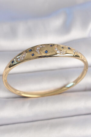 Pirinç Gold Renk Zirkon Taşlı Hilal İşleme Mavi Taşlı Yıldız Detay Kadın Kelepçe - Lisinya