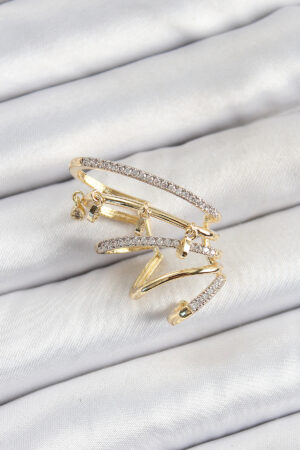Pirinç Zirkon Taşlı Sıkıştırma Sağ Kıkırdak Gold Renk Kadın Küpe - Lisinya