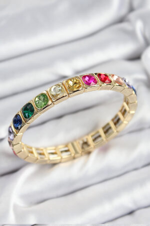 Pirinç Karışık Zirkon Taşlı Kare Model Gold Renk Lastikli Kadın Bileklik - Lisinya