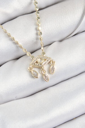 Pirinç Zirkon Taşlı Sallantılı Göz Model Ezme Zincir Gold Renk Kadın Kolye - Lisinya