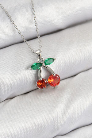 Pirinç Zirkon Taşlı Kiraz Model Gümüş Renk Kadın Kolye - Lisinya