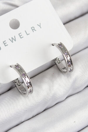 Pirinç Zirkon Taşlı Halka Model Gümüş Renk Kadın Küpe - Lisinya