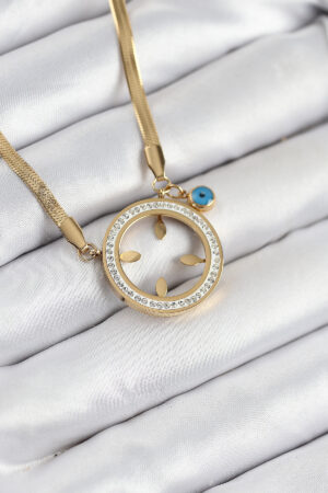 316L Çelik Zirkon Taşlı Çeyrek Takılabilir Gold Renk Kadın Kolye - Lisinya