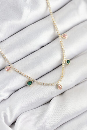 Pirinç Zirkon Taşlı Su Yolu Damla Model Gold Renk Kadın Kolye - Lisinya