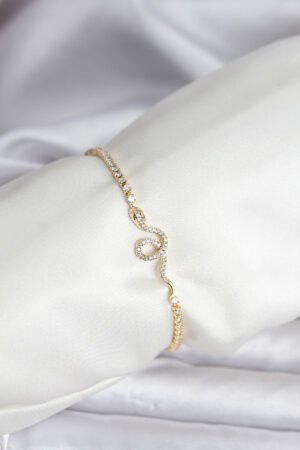 Yılan Model Zirkon Taşlı Gold Renk Pirinç Su Yolu Kadın Bileklik - Lisinya