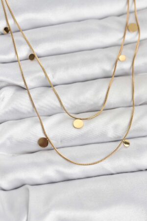 316L Çelik Zincir Gold Renk Pullu Kadın Kolye - Lisinya