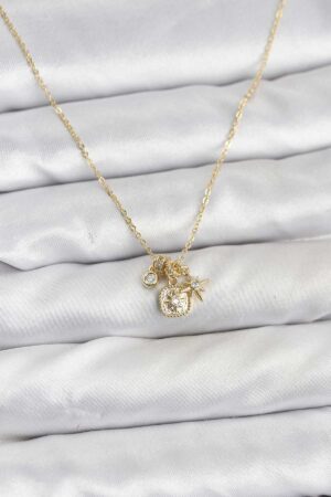 Pirinç Gold Renk Minimal Charmlı Kadın Kolye - Lisinya
