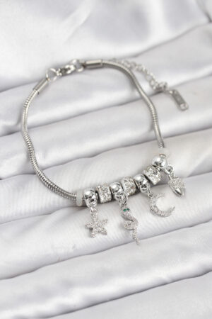 Pirinç Gümüş Renk Yılan Charmlı Kadın Bileklik - Lisinya