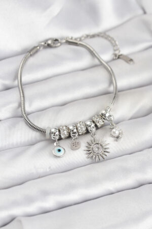 Pirinç Gümüş Renk Güneş Charmlı Kadın Bileklik - Lisinya