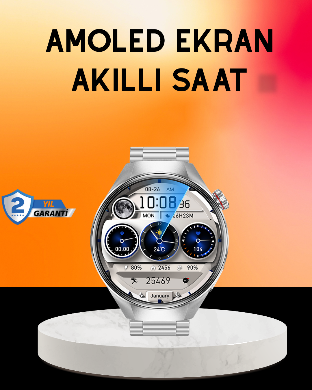 Akıllı Saat AMOLED Ekran Bluetooth Aramalı – Nabız, Uyku ve Spor Takipli - Lisinya