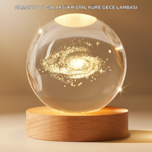 Gün Işığı LED’li 3D Kristal Galaksi Küre Ahşap Tabanlı Dekoratif Lamba - Lisinya