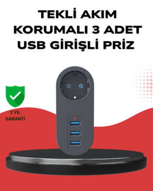Isıya Dayanıklı 3 USB Portlu Güvenlikli Priz – Akıllı Enerji Yönetimi - Lisinya