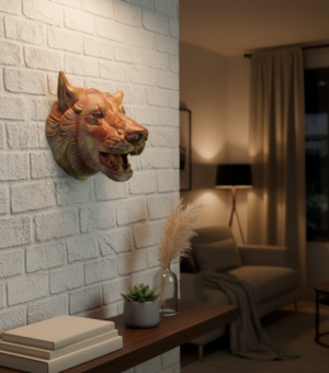 Gold Kurt Duvar Aksesuarı Asılabilir 3D Dekoratif Heykel 25x19 cm - Lisinya