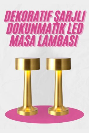 Altın Rengi Masa ve Gece Lambası Dokunmatik Şarjlı Masa Lambası - Lisinya