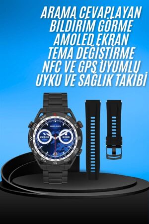 Akıllı Saat Çelik Kordonlu Amoled Ekran Android ve İOS Uyumlu Çağrı Cevaplayabilen - Lisinya