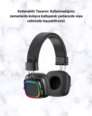 Bluetooth 5.3 Rainbow Işıklı Kulak Üstü Kablosuz Kulaklık - Lisinya