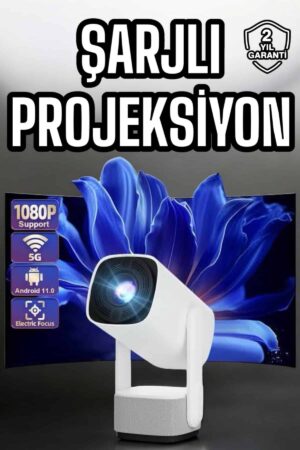 Şarjlı Projeksiyon Oyun Sinema Projektörü 4K HD Görüntü Kaliteli - Lisinya