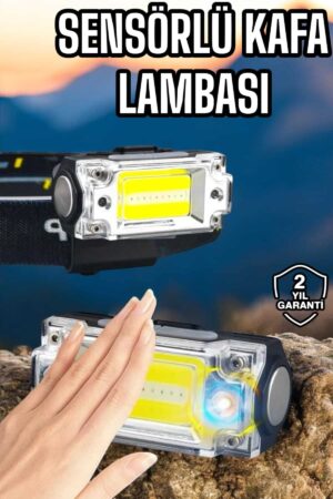 Beyaz Led Işık Sensörlü Kafa Lambası Lityum Batarya Led El Fenerli Şarjlı - Lisinya